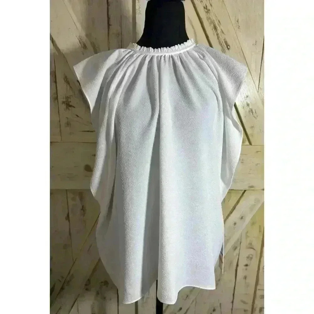 Calvin Klein Women's White Pleated Ruffle Front Blouse Top Size XL